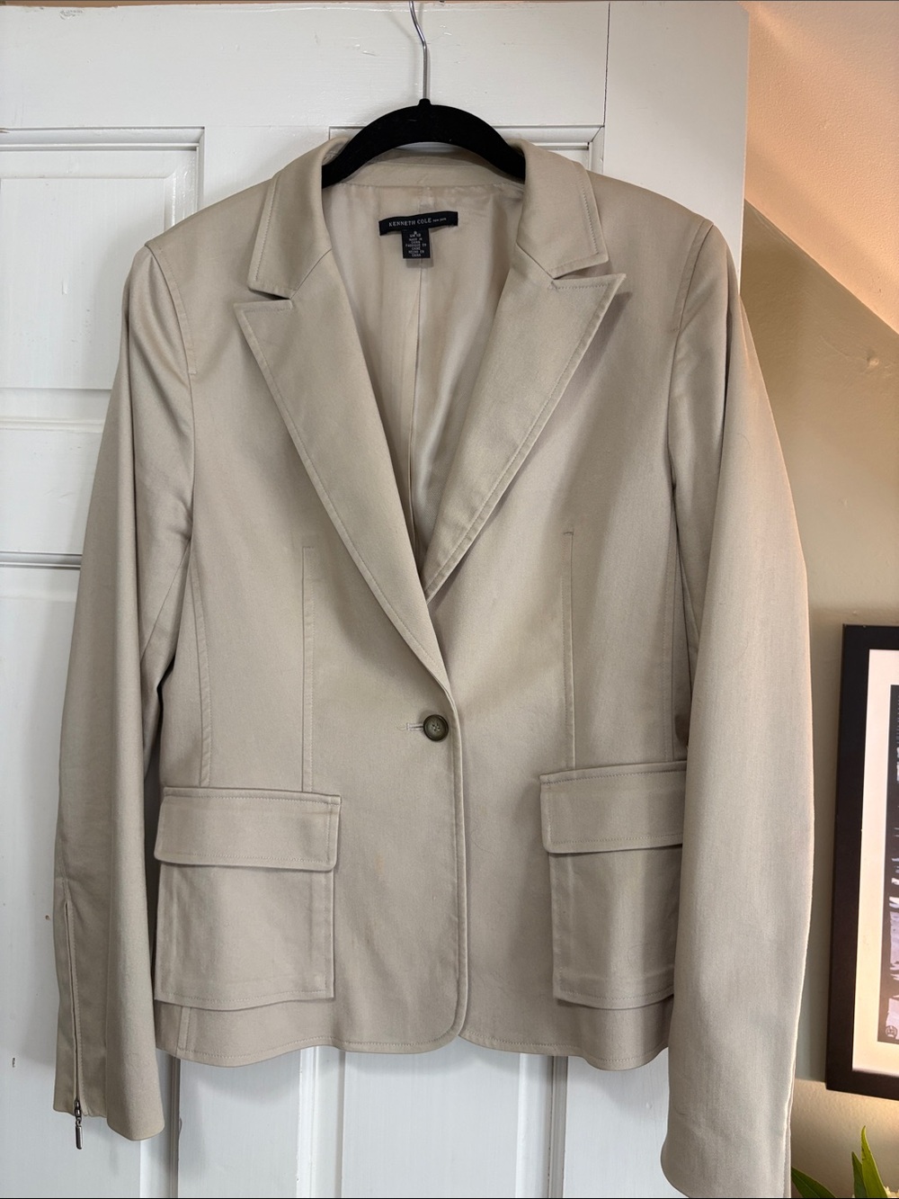 Kenneth Cole Beige Single-Button Tailored Blazer Jacket